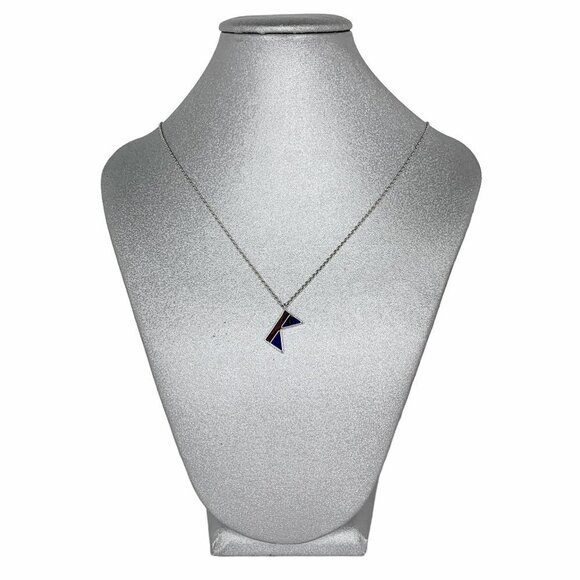 KATE SPADE NEW YORK Necklace Initial pendant "K" Silver-tone Enamel Blue NEW - Picture 1 of 5